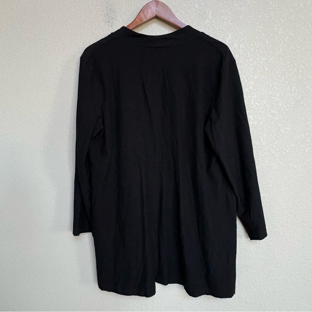 Eileen Fisher Black Textured‎ Open Front Office Drape Blazer Longline Women’s XL - Picture 2 of 6